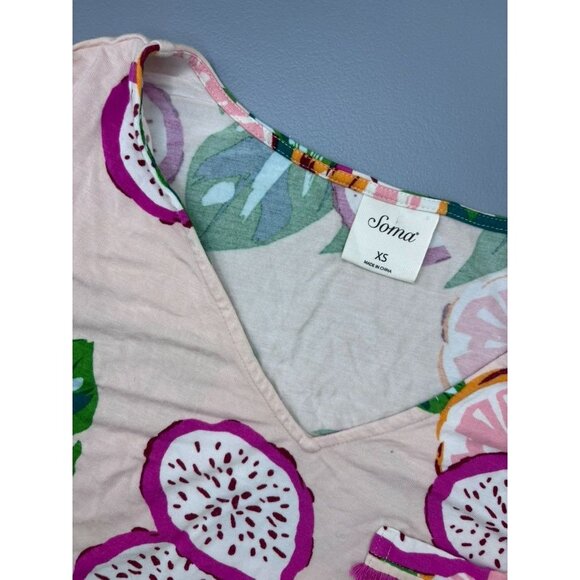 Soma women's XS pink dragon fruit patterned shorts short sleeved pajama set - Picture 2 of 7